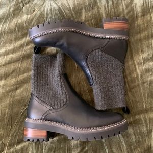 Black and grey platform boots